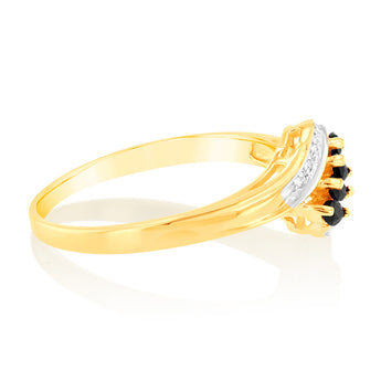 Natural Marquise Cut Dark Sapphire Diamond Ring in 9ct Yellow Gold