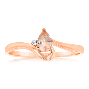 Natural Pear Shape Morganite 6x4mm & small Diamonds in 9ct Yellow Gold