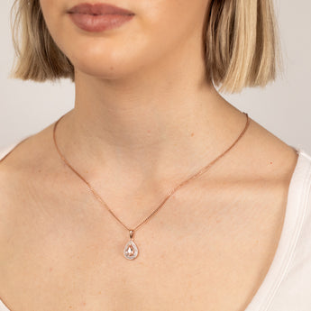 Natural Morganite 8x5mm Pear Shaped Diamond pendant in 9ct Rose Gold