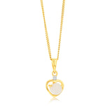 Natural Round 5mm Opal Heart Shaped Diamond Pendant in 9ct Yellow Gold