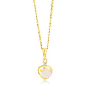 Natural Round 5mm Opal Heart Shaped Diamond Pendant in 9ct Yellow Gold