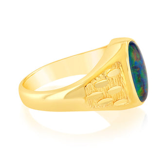 9ct Yellow Gold 14x10MM Triplet Opal Gents Ring
