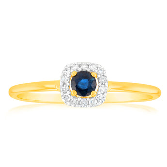 9ct Yellow Gold 3.0mm Sapphire Ring in 14 Diamonds