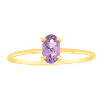 9ct Yellow Gold 6x4mm Oval 0.39Ct Amethyst  Ring