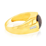 9ct Yellow Gold with 1Garnet & Small Diamond Men Ring