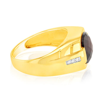 9ct Yellow Gold with 1Garnet & Small Diamond Men Ring