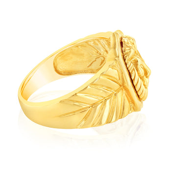 9ct Yellow Solid Gold Gents Lion Ring