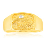 9ct Yellow Gold Single Diamond Eagle Gents Ring