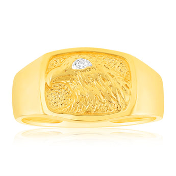 9ct Yellow Gold Single Diamond Eagle Gents Ring