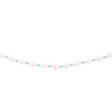 White Freshwater Pearl 42-47cm Adjustable Chain with Blue & Silver Beads in Sterling Silver