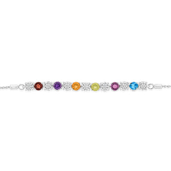 1.86Ct Mix Color Stone(Garnet, Amethyst, Citrine, Peridot, Rhodolite, London Blue Topaz) & 49 Diamond Bracelet in Sterling Silver