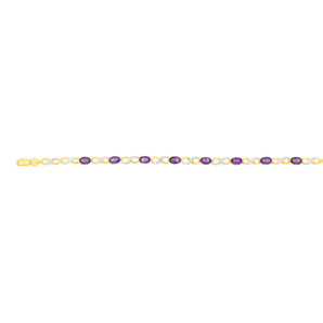 9ct Yellow Gold Natural Amethyst & Diamond Infinity Bracelet