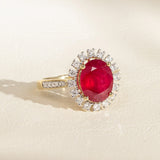 9ct Yellow Gold natural Enhanced 3 Carat Ruby Ring with 1/3 Carat of Diamonds