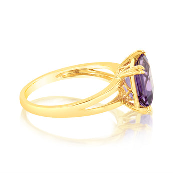 9ct Yellow Gold Natural Amethyst Ascher Cut Claw Set Ring with Split Shank