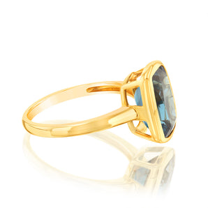 9ct Yellow Gold Natural London Blue Topaz Bezel Set Ring
