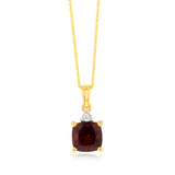 9ct Yellow Gold 1.85ct Garnet and Diamond Pendant on 45cm Chain