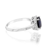 Created Sapphire 1.40 Carats Sterling Silver 4 Diamond Oval Shaped Ring