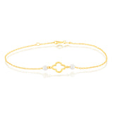 9ct Yellow Gold 19.10cm Leaf Clover and Pearl Bracelet