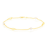 9ct Yellow Gold 19.10cm Heart and Pearl Bracelet