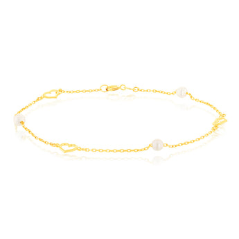 9ct Yellow Gold 19.10cm Heart and Pearl Bracelet