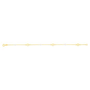 9ct Yellow Gold 19.10cm Heart and Pearl Bracelet