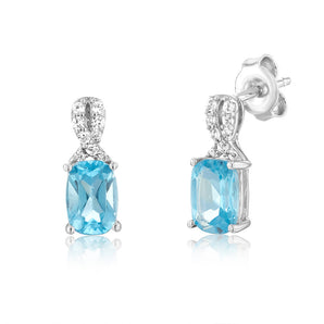 Natural Blue Topaz & Created White Sapphire Drop Earrings Sterling Silver