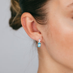 Natural Blue Topaz & Created White Sapphire Drop Earrings Sterling Silver