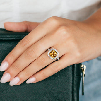 Natural Citrine & Created White Sapphire Ring Sterling Silver