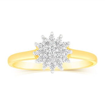 Cubic Zirconia Flower Shaped Ring in  9ct Yellow Gold