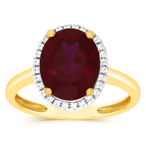 9ct Yellow Gold 2.9 Carat Created Ruby 28Cubic Zirconia Ring