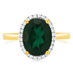 9ct Yellow Gold 2.9 Carat Created Emerald 28Cubic Zirconia Ring