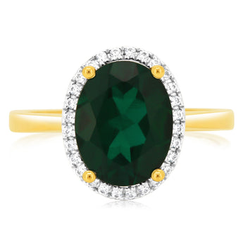 9ct Yellow Gold 2.9 Carat Created Emerald 28Cubic Zirconia Ring