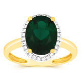 9ct Yellow Gold 2.9 Carat Created Emerald 28Cubic Zirconia Ring