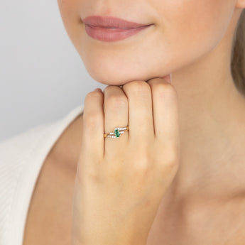 9ct Yellow Gold 0.26 Created Emerald & 14Cubic Zirconia Ring