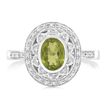 Sterling Silver Peridot & Cubic Zirconia Ring