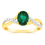 9ct Yellow Gold 1.8 Carat Created Emerald & 10Diamonds Ring