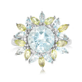 Sterling Silver Sky Blue Topaz & Peridot Ring with Diamonds