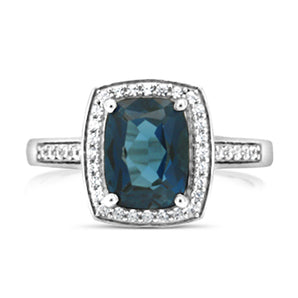 Sterling Silver London Blue Topaz & 38Cubic Zirconia Ring