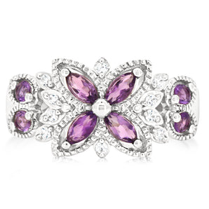 Natural Amethyst and Cubic Zirconia in Sterling Silver