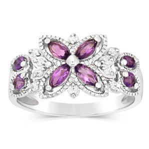 Natural Amethyst and Cubic Zirconia in Sterling Silver
