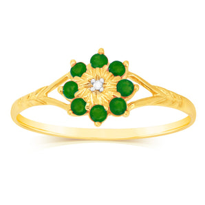 9ct Yellow Gold 0.45 Carat Natural Emerald & Diamonds Ring