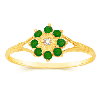 9ct Yellow Gold 0.45 Carat Natural Emerald & Diamonds Ring