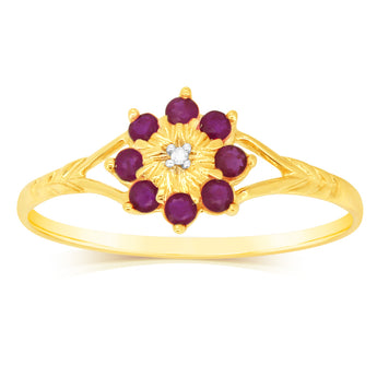 9ct Yellow Gold 0.5 Carat Natural Ruby & Diamonds Ring