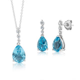 Sterling Silver Blue Topaz Cubic Zirconia Earring & Pendant Set
