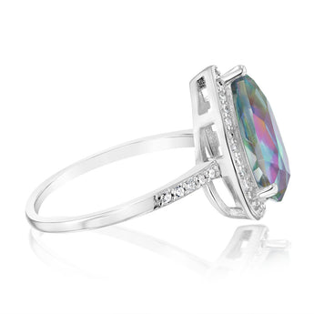 Sterling Silver Pear Mystic Quartz and Zirconia Ring