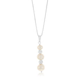 6-9MM Fresh Water Black Pearl Crystal Bead Earring & Pendant Set in Sterling Silver