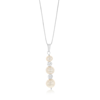 6-9MM Fresh Water Black Pearl Crystal Bead Earring & Pendant Set in Sterling Silver