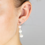 6-9MM Fresh Water Black Pearl Crystal Bead Earring & Pendant Set in Sterling Silver