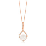 8-9mm Fresh Water Pearl + Created Sapphire Pendant on 45cm chain Silver Rose Gold