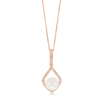 8-9mm Fresh Water Pearl + Created Sapphire Pendant on 45cm chain Silver Rose Gold